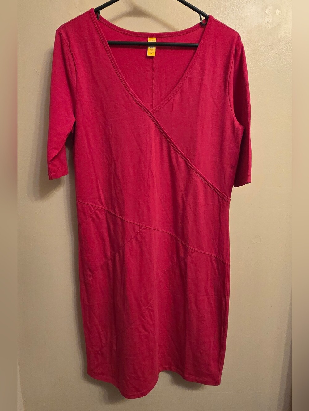Lole Organic Cotton Knit Hot Pink V-neck Dress - Large - Athleisure Casual Chic